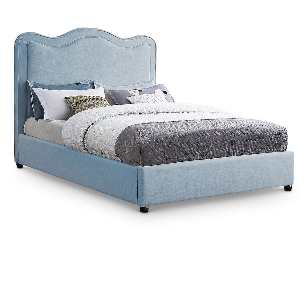 Felix Light Blue Linen Textured Fabric Full Bed. Picture 1
