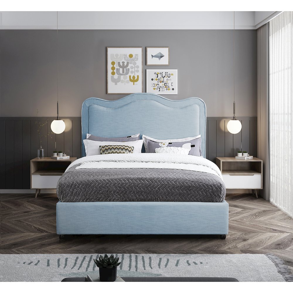Felix Light Blue Linen Textured Fabric Full Bed. Picture 3