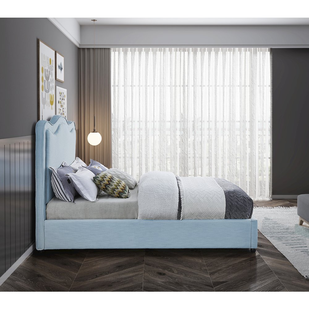 Felix Light Blue Linen Textured Fabric Full Bed. Picture 4