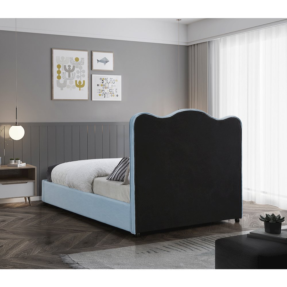 Felix Light Blue Linen Textured Fabric Full Bed. Picture 5
