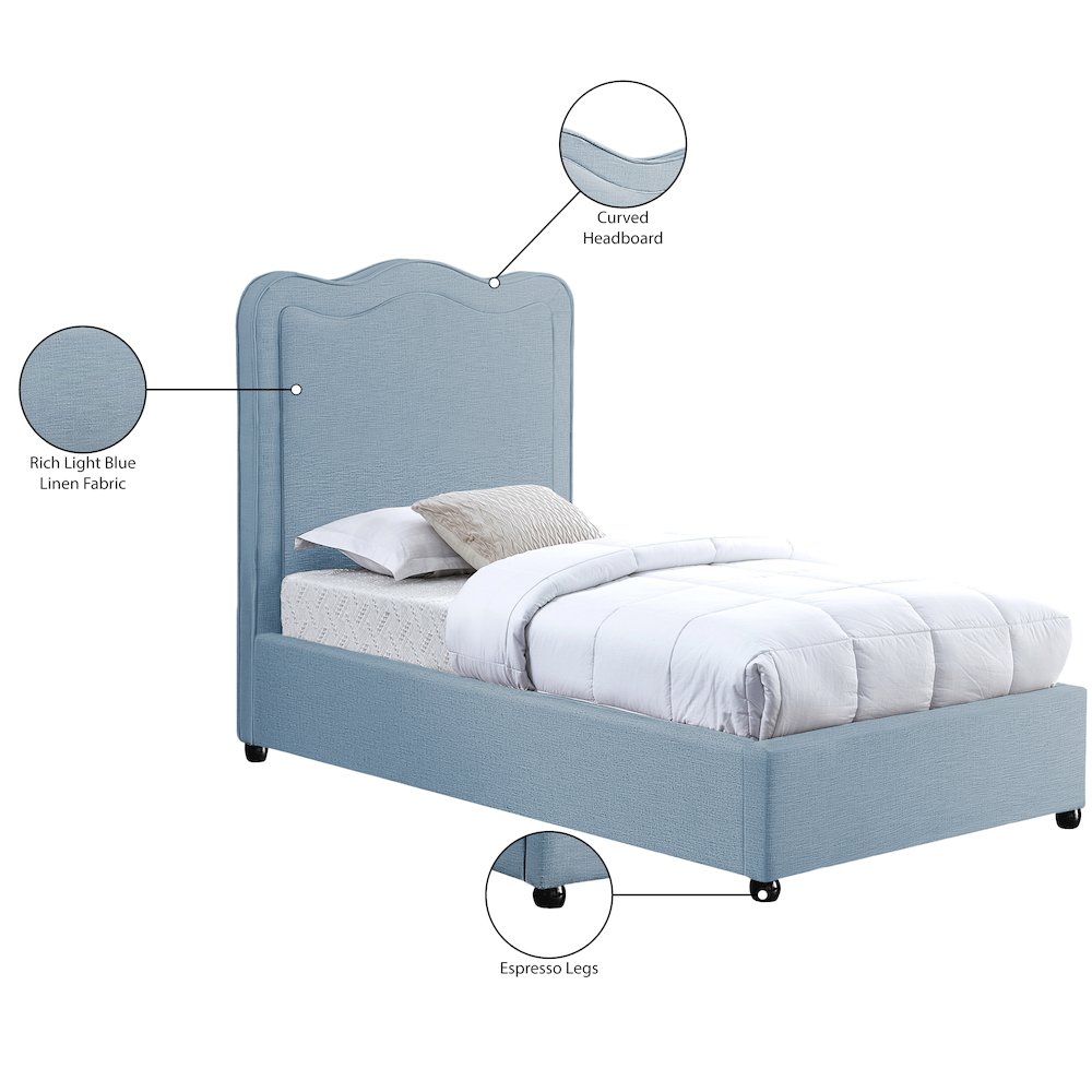 Felix Light Blue Linen Textured Fabric Twin Bed. Picture 8