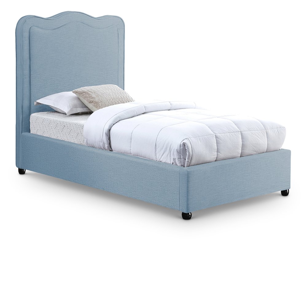 Felix Light Blue Linen Textured Fabric Twin Bed. Picture 1