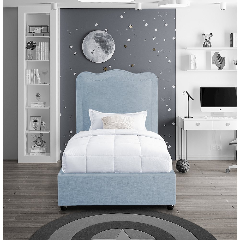 Felix Light Blue Linen Textured Fabric Twin Bed. Picture 3