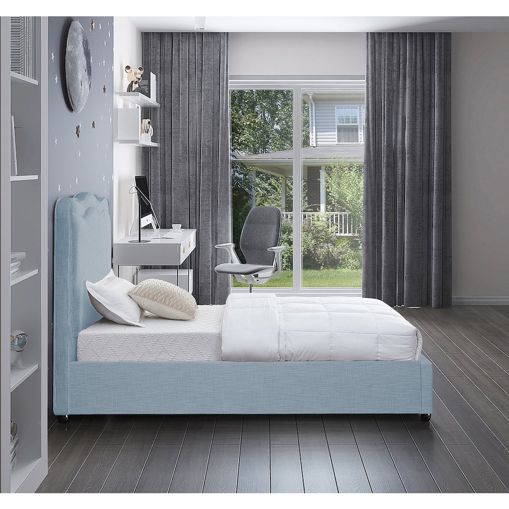 Felix Light Blue Linen Textured Fabric Twin Bed. Picture 4