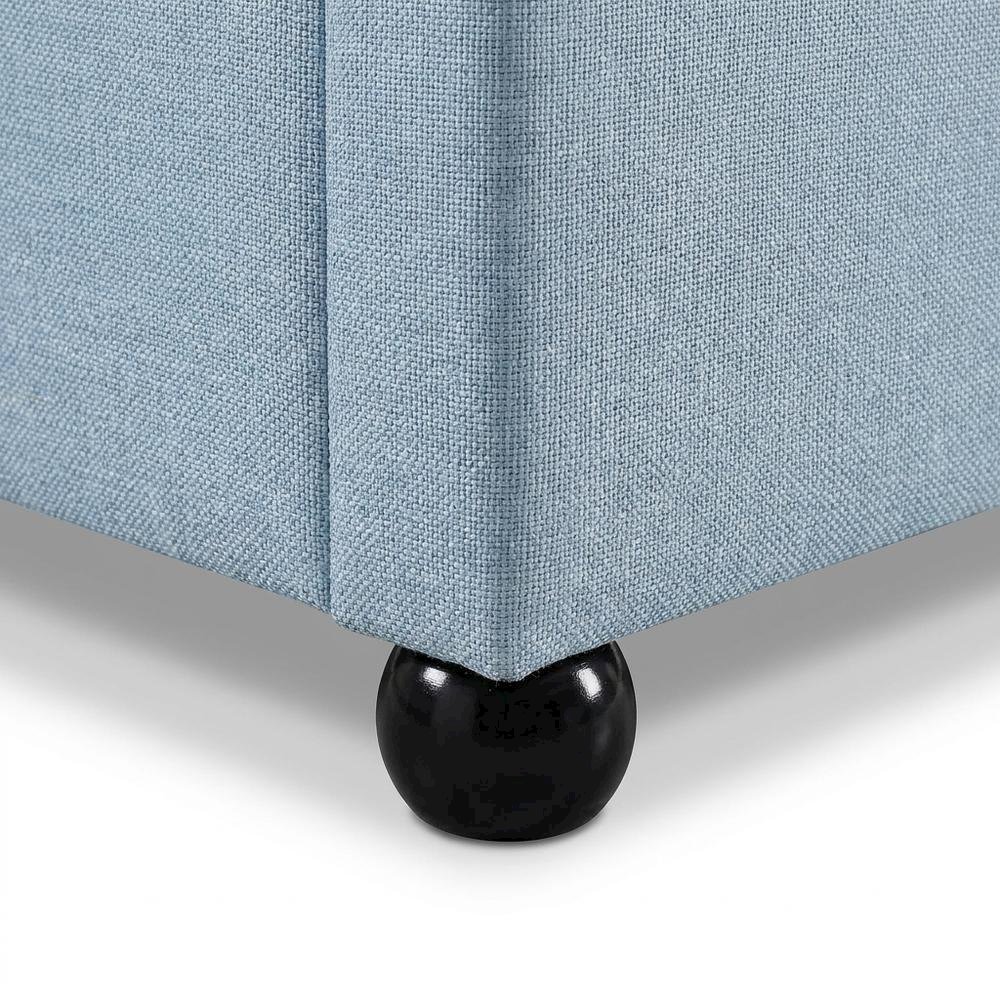 Linen Textured Fabric Platform Bed, Light Blue Linen Textured Fabric. Picture 7