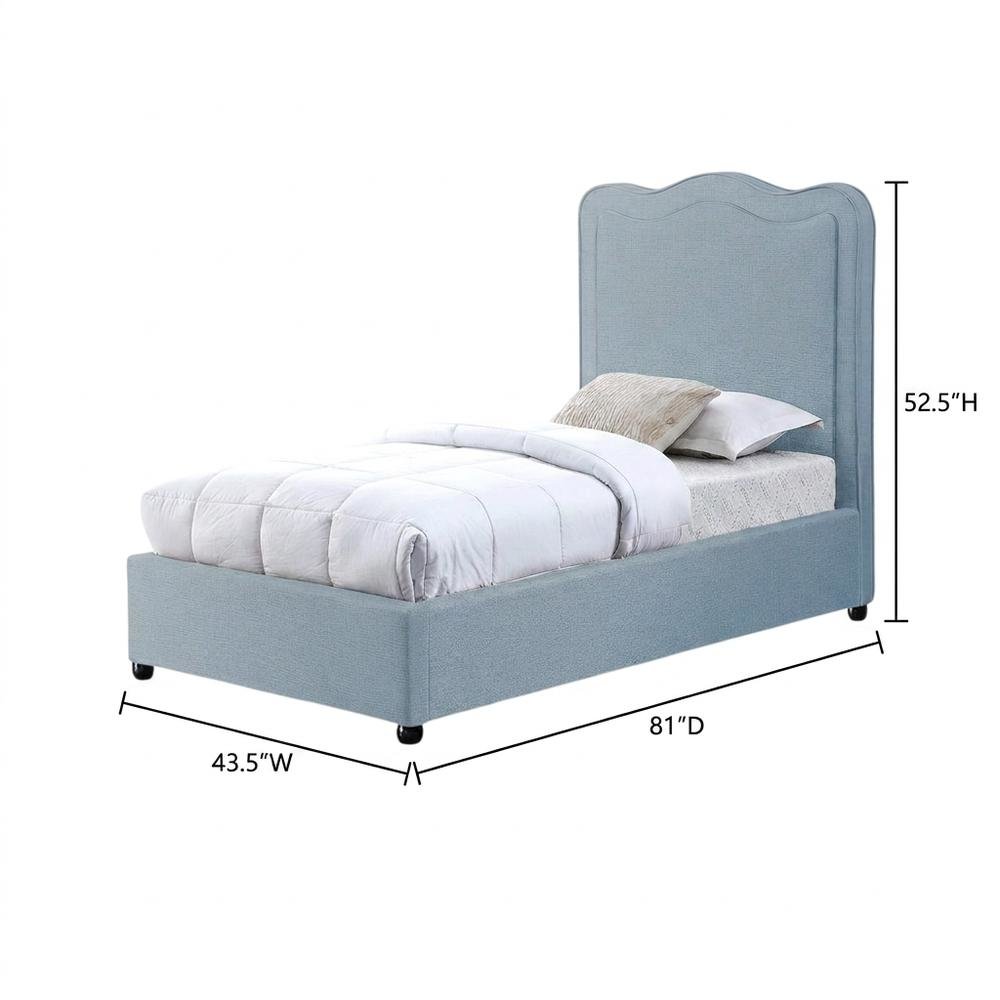 Linen Textured Fabric Platform Bed, Light Blue Linen Textured Fabric. Picture 5