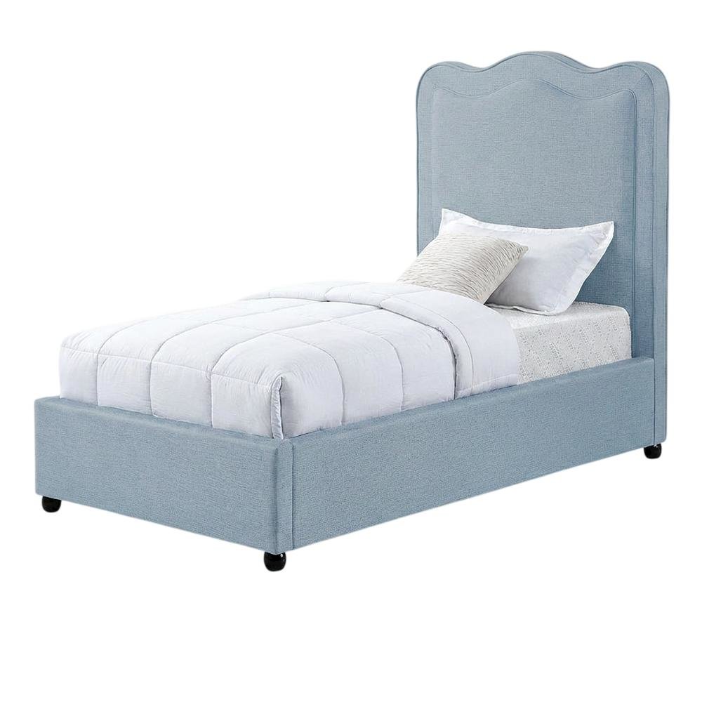 Linen Textured Fabric Platform Bed, Light Blue Linen Textured Fabric. Picture 4