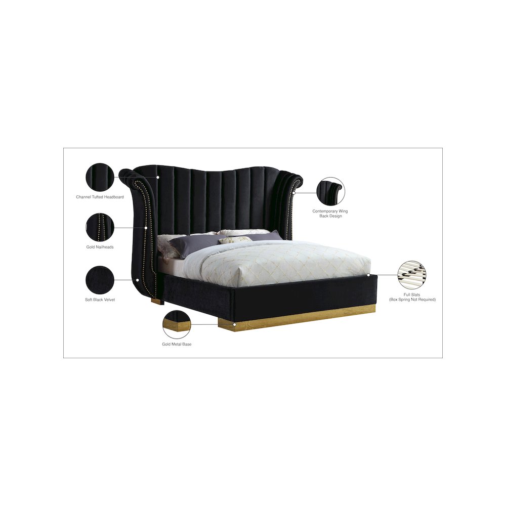 Flora Black Velvet King Bed. Picture 4