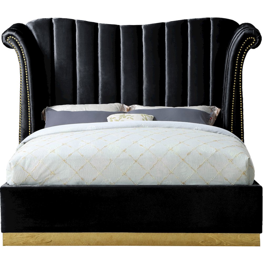 Flora Black Velvet King Bed. Picture 2