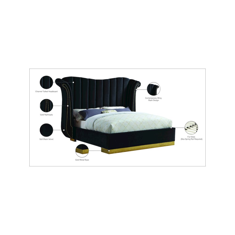 Flora Black Velvet Queen Bed. Picture 4