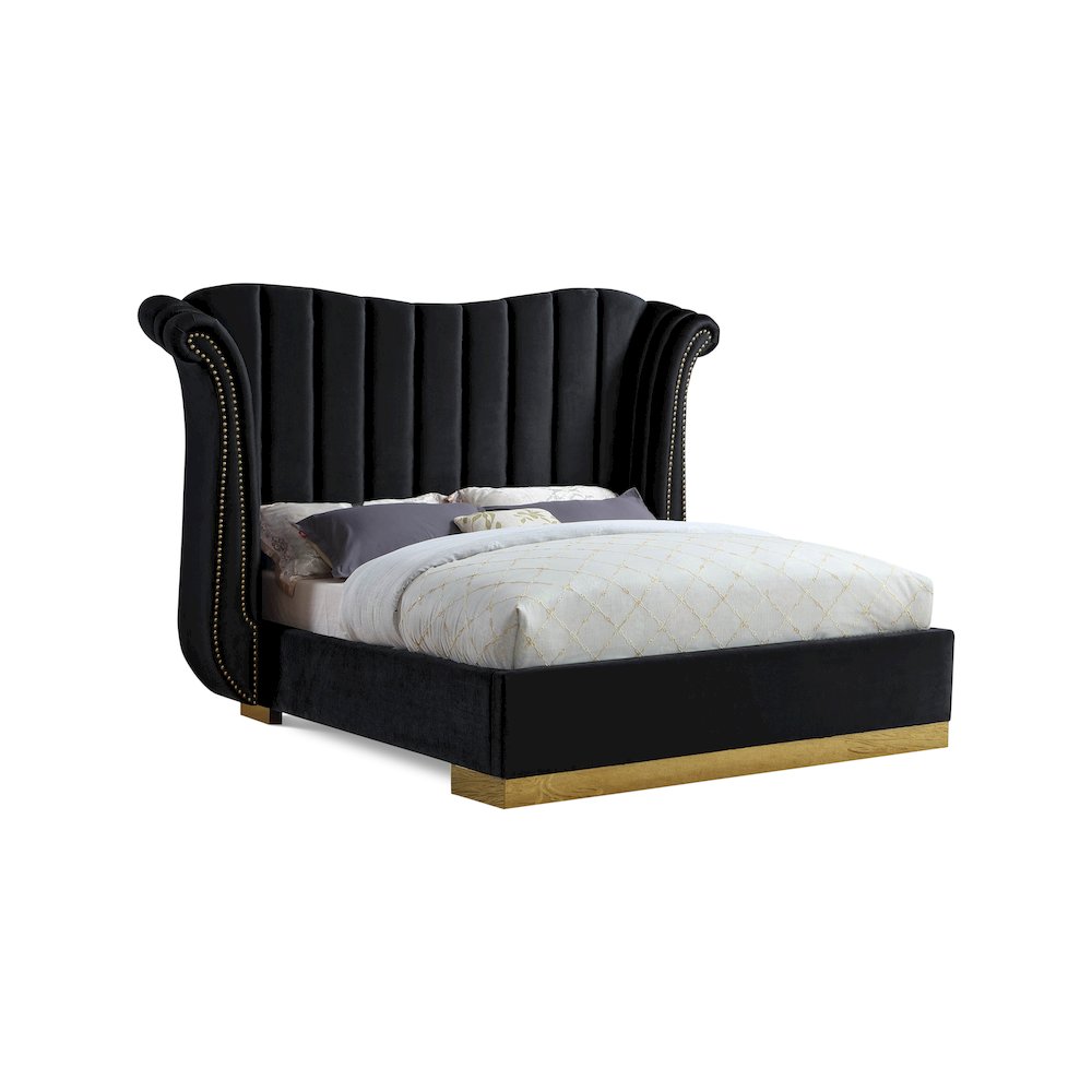 Flora Black Velvet Queen Bed. Picture 1