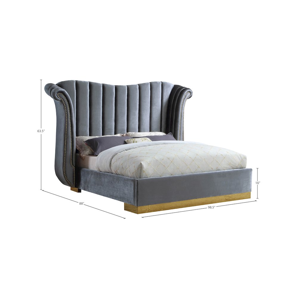 Flora Grey Velvet King Bed. Picture 3