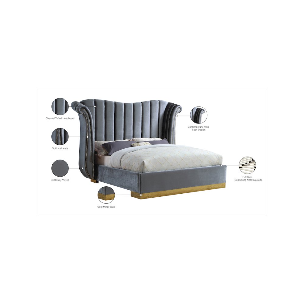 Flora Grey Velvet King Bed. Picture 4