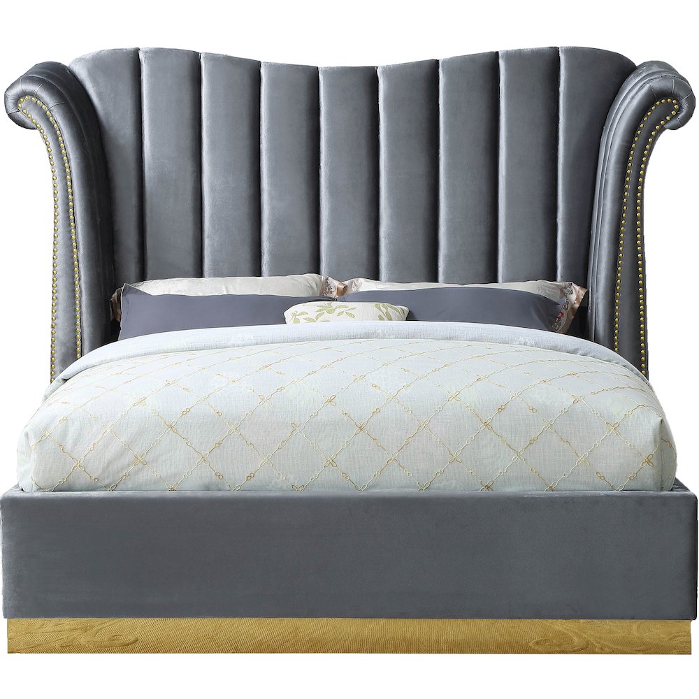 Flora Grey Velvet King Bed. Picture 2