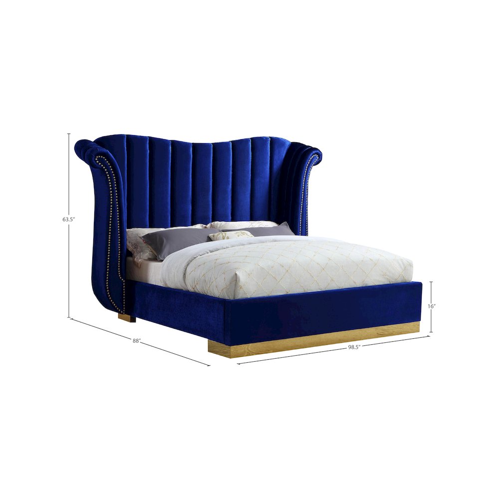 Flora Navy Velvet King Bed. Picture 3