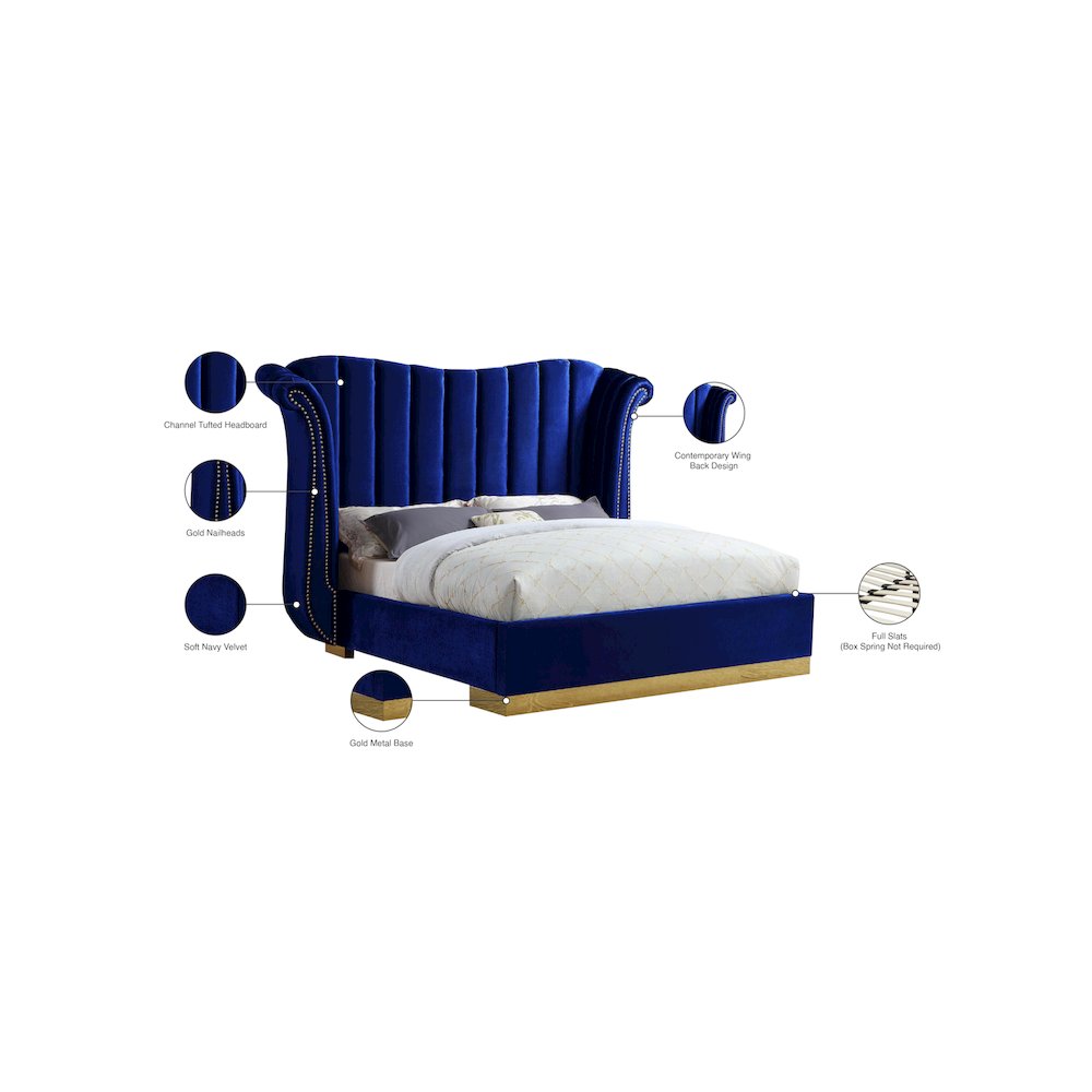 Flora Navy Velvet King Bed. Picture 4