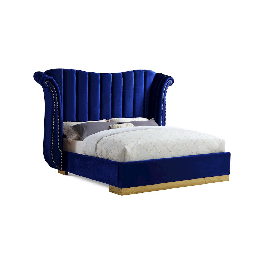 Flora Navy Velvet King Bed. Picture 1