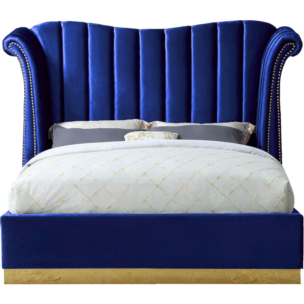 Flora Navy Velvet King Bed. Picture 2
