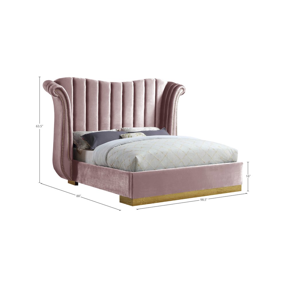 Flora Pink Velvet King Bed. Picture 3