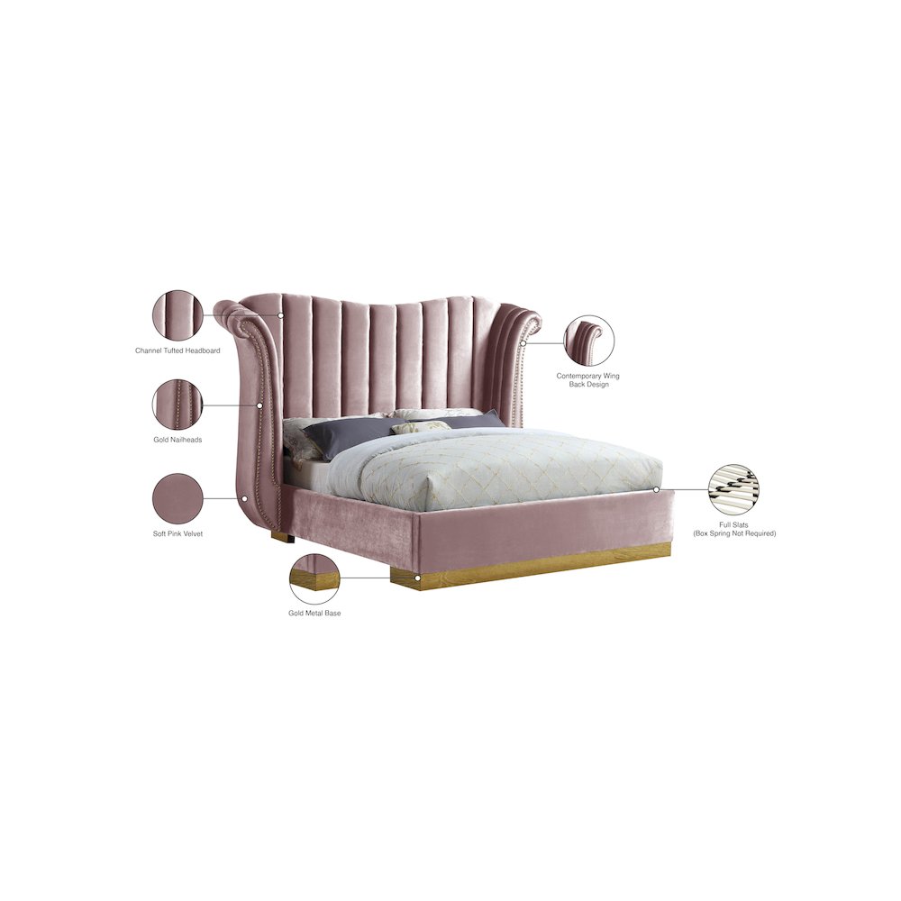 Flora Pink Velvet King Bed. Picture 4