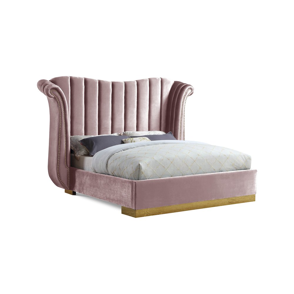 Flora Pink Velvet King Bed. Picture 1
