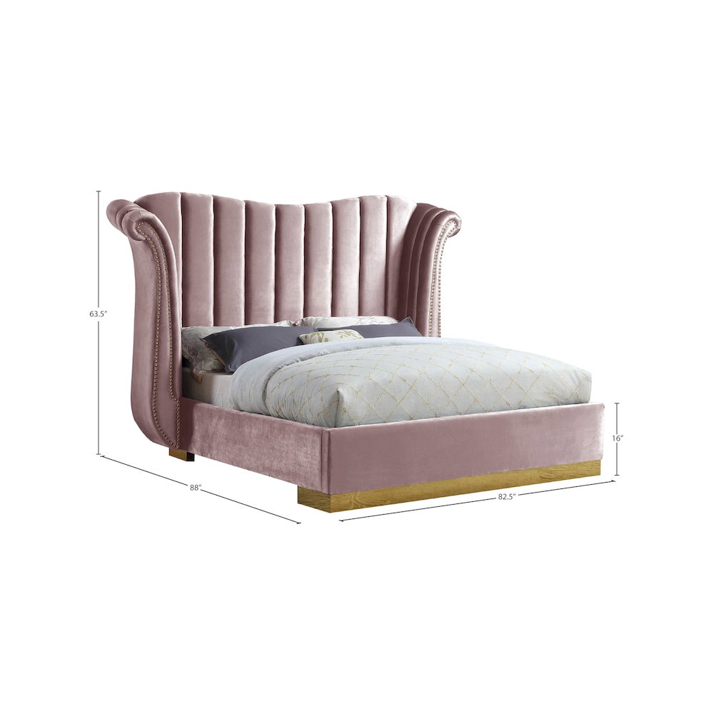 Flora Pink Velvet Queen Bed. Picture 3