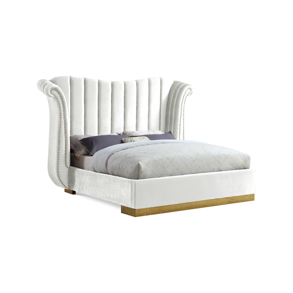 Flora White Velvet King Bed. Picture 1