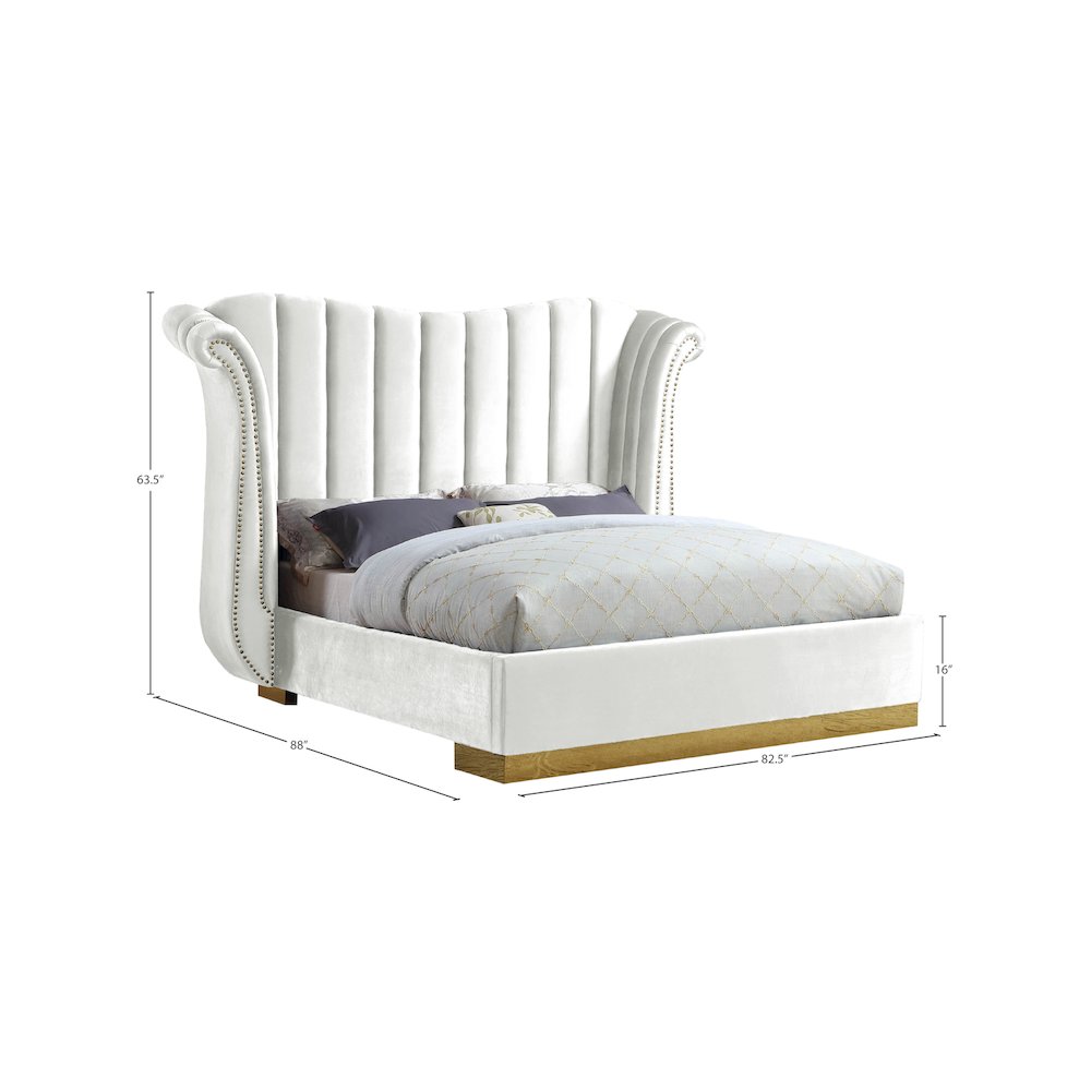 Flora White Velvet Queen Bed. Picture 3