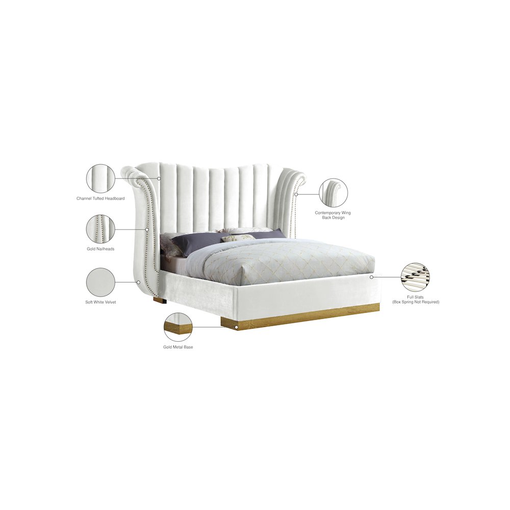 Flora White Velvet Queen Bed. Picture 4