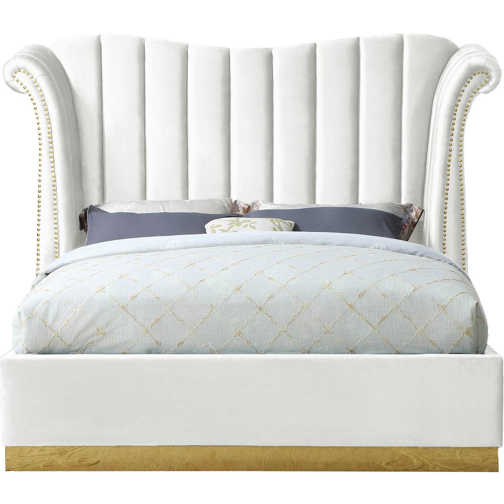 Flora White Velvet Queen Bed. Picture 2
