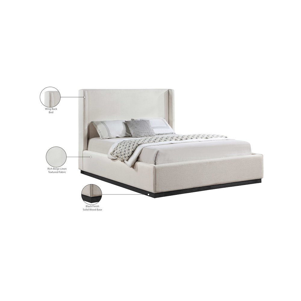 Flynn Beige Linen Textured Fabric Queen Bed. Picture 8
