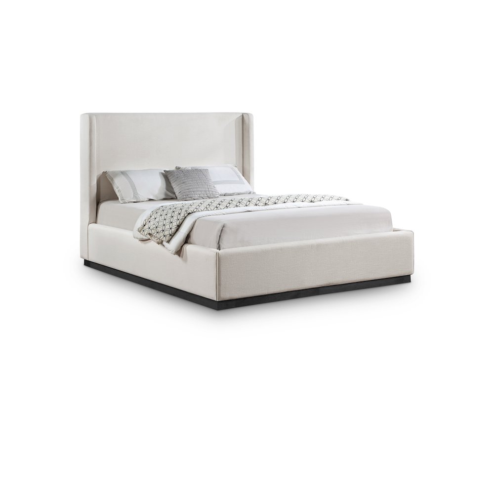 Flynn Beige Linen Textured Fabric Queen Bed. Picture 1