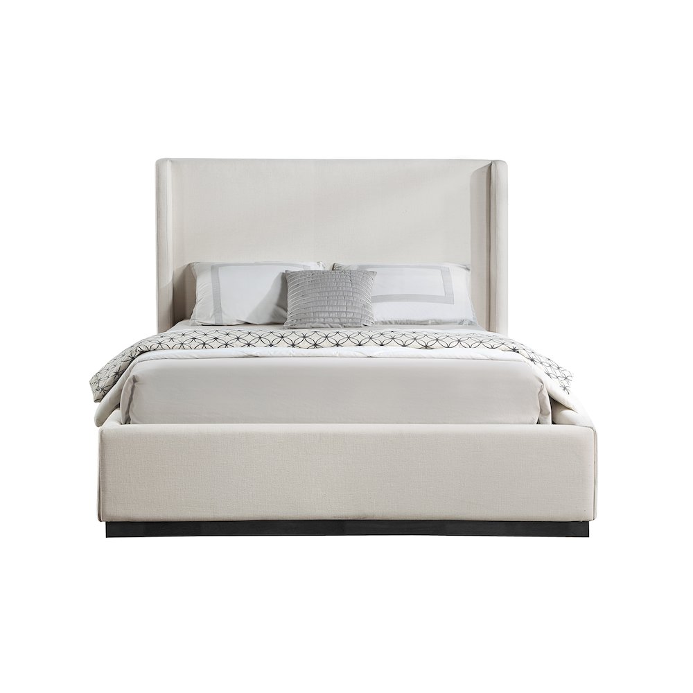 Flynn Beige Linen Textured Fabric Queen Bed. Picture 2