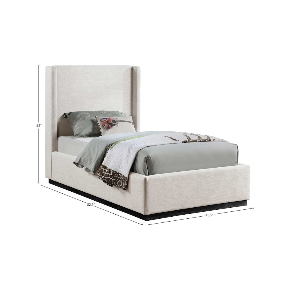 Flynn Beige Linen Textured Fabric Twin Bed. Picture 7