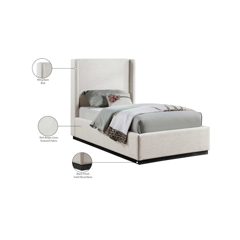 Flynn Beige Linen Textured Fabric Twin Bed. Picture 8