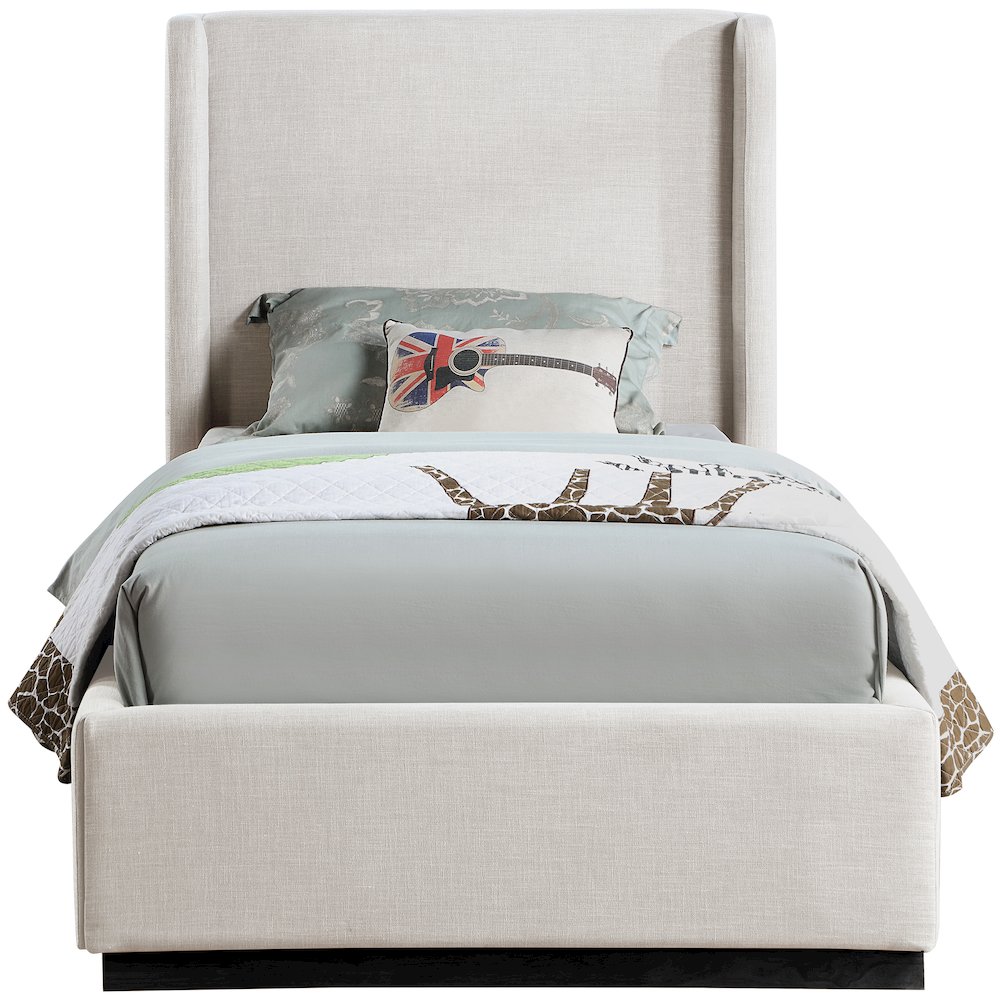 Flynn Beige Linen Textured Fabric Twin Bed. Picture 2