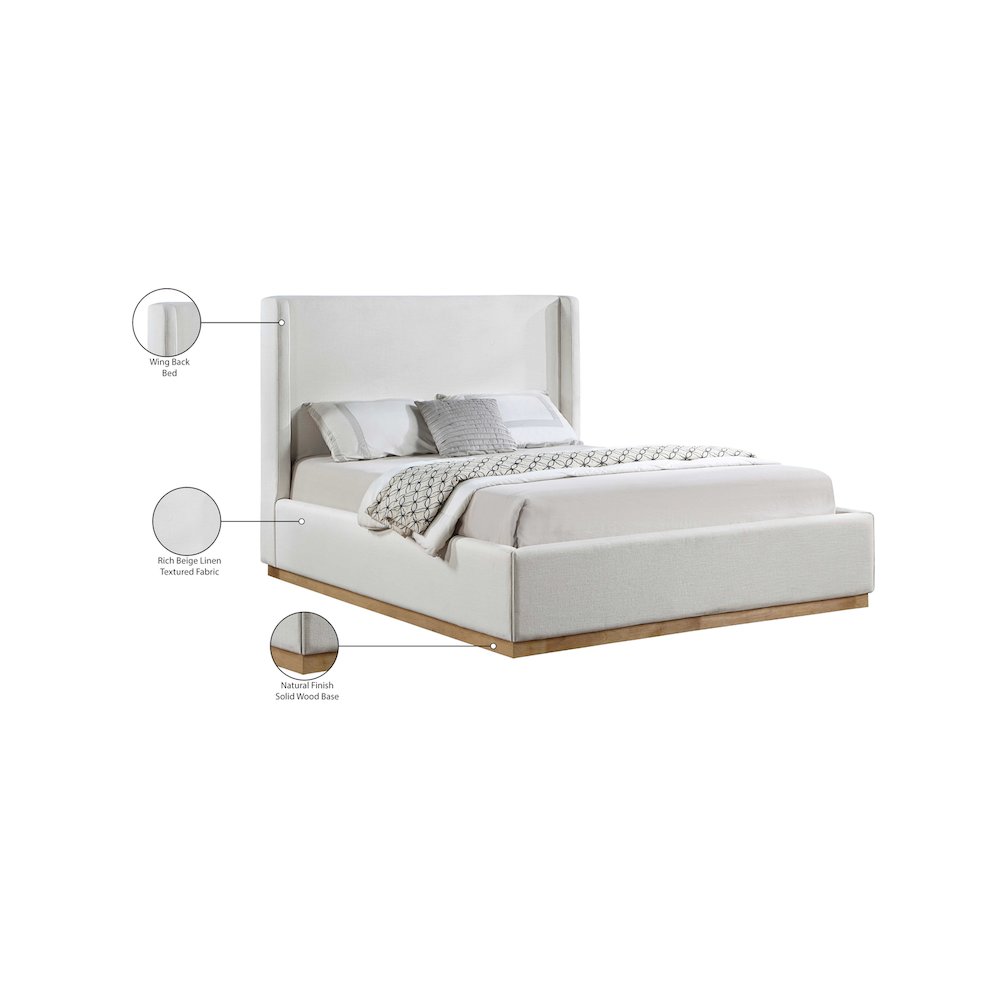 Flynn Cream Linen Textured Fabric King Bed. Picture 8