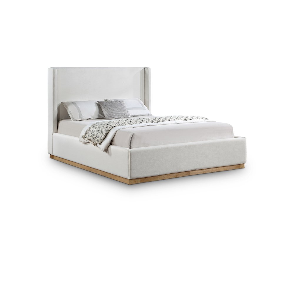 Flynn Cream Linen Textured Fabric King Bed. Picture 1