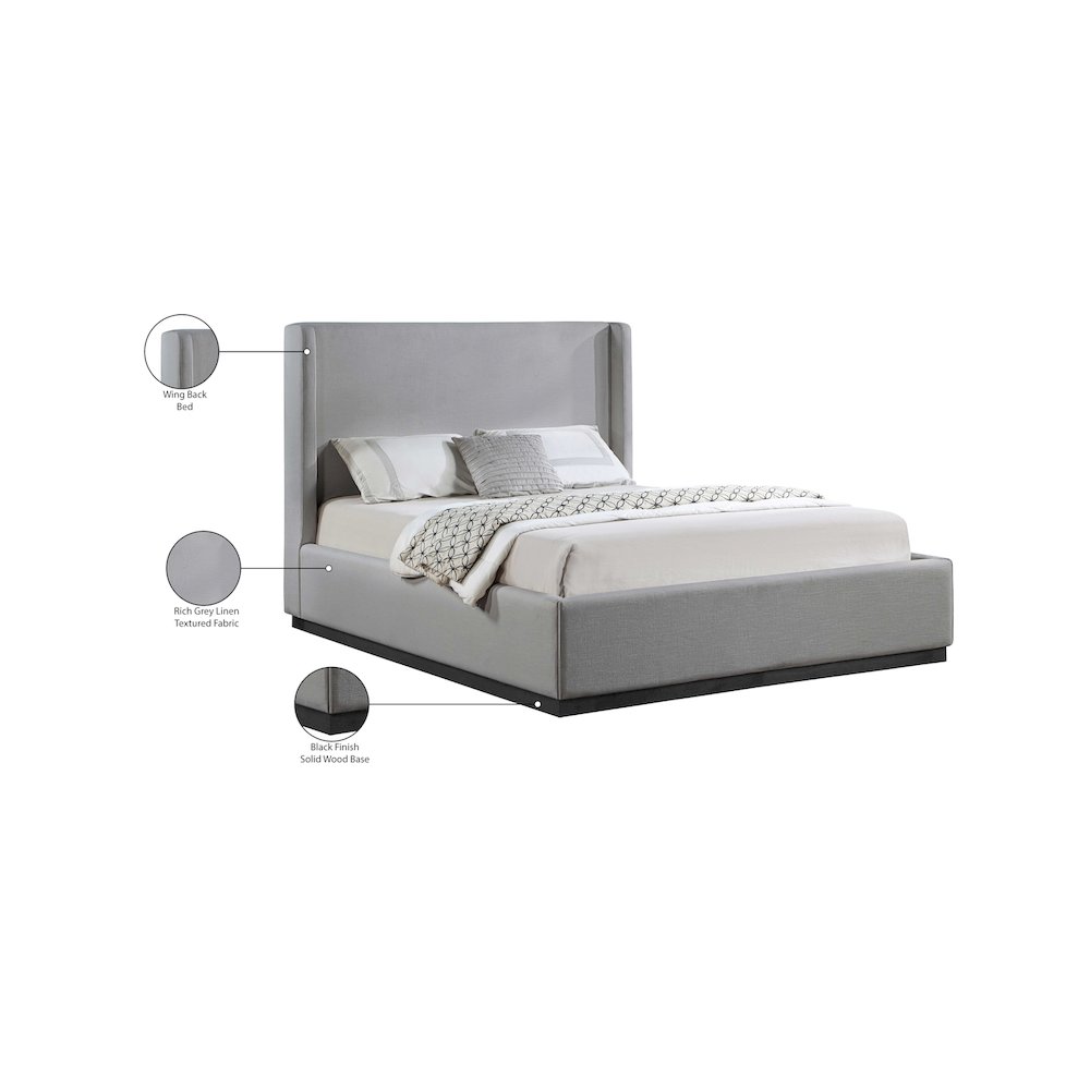 Flynn Grey Linen Textured Fabric King Bed. Picture 8