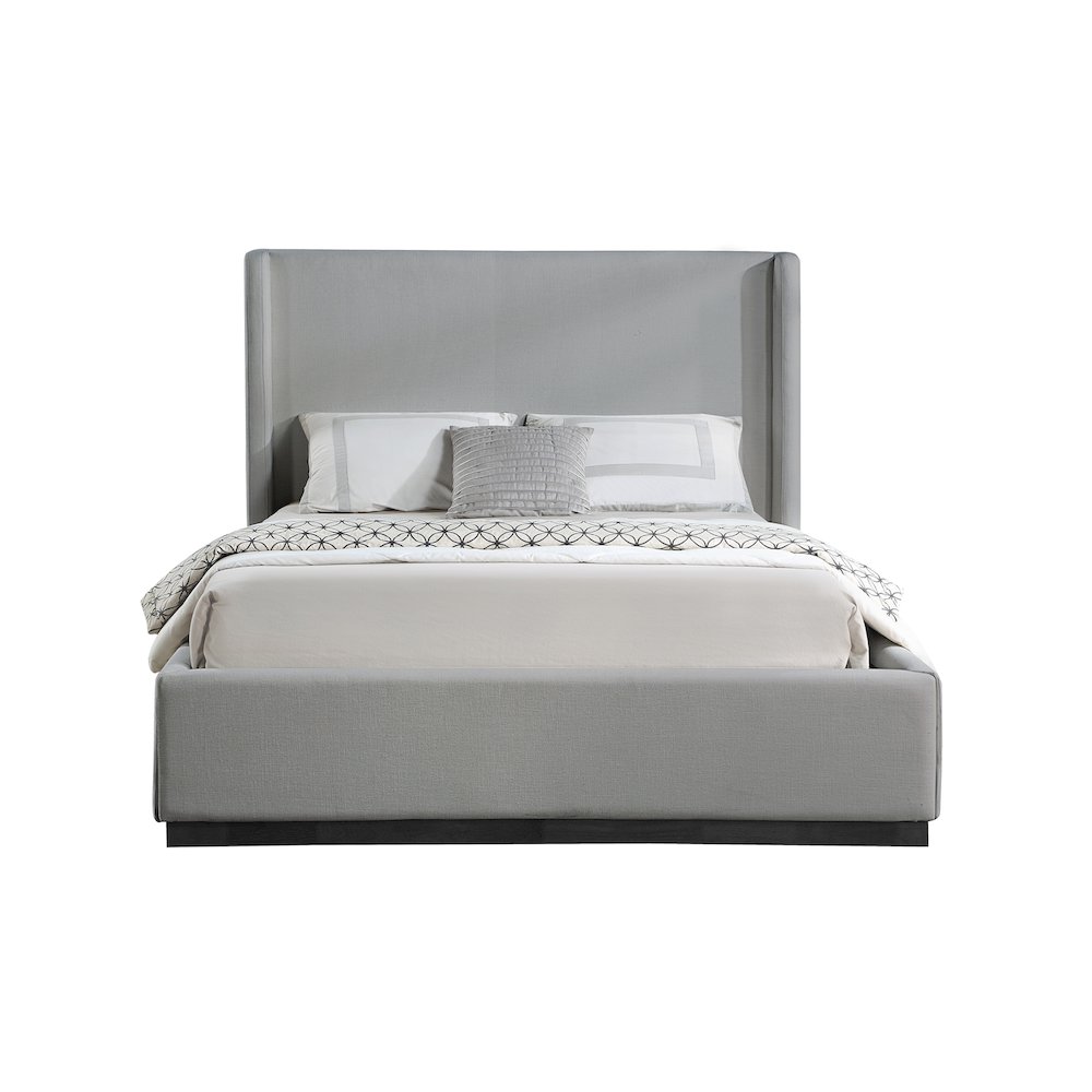 Flynn Grey Linen Textured Fabric Queen Bed. Picture 2