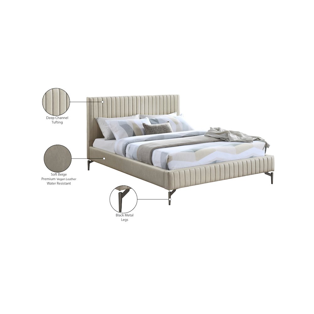 Gallo Beige Vegan Leather Full Bed. Picture 9