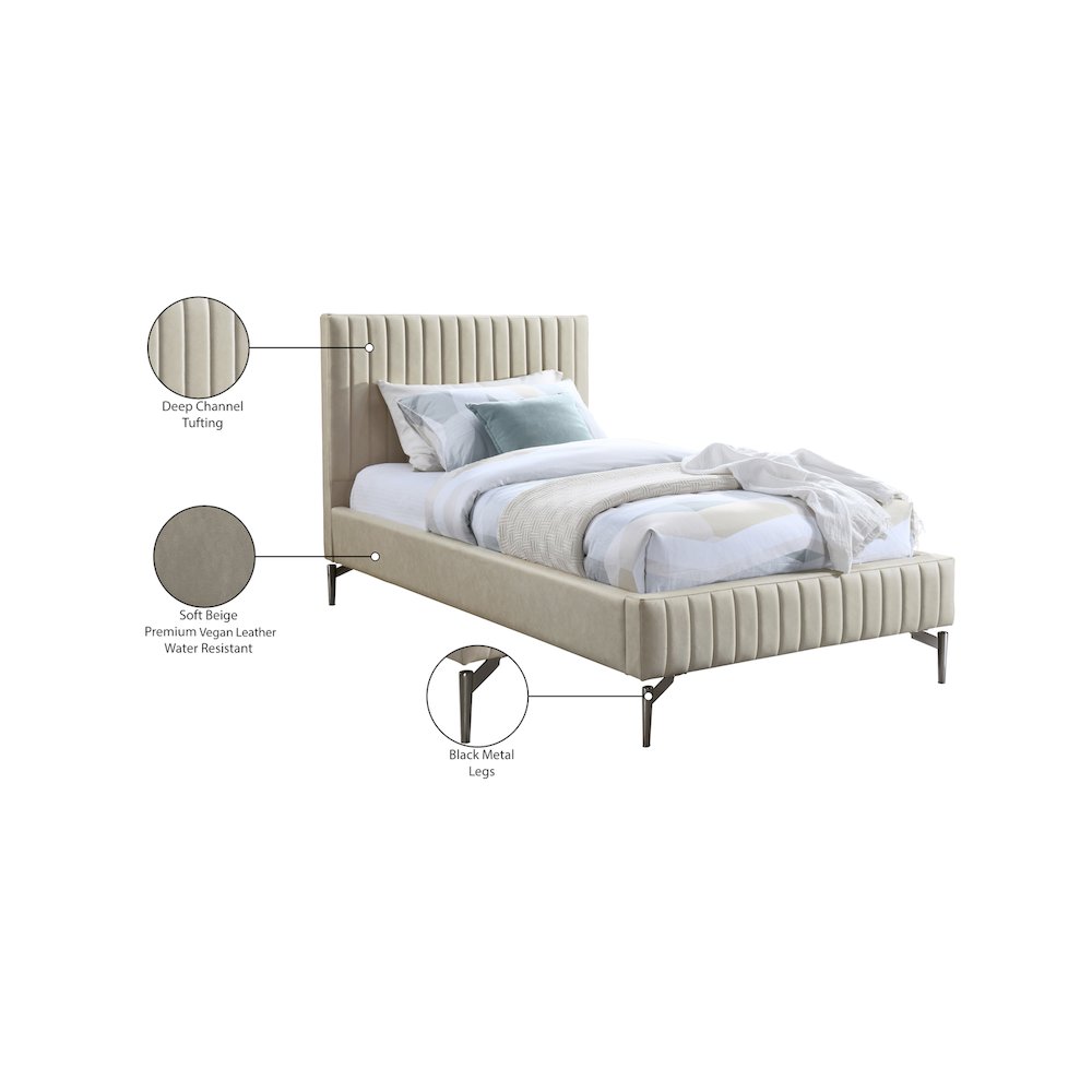 Gallo Beige Vegan Leather Twin Bed. Picture 9
