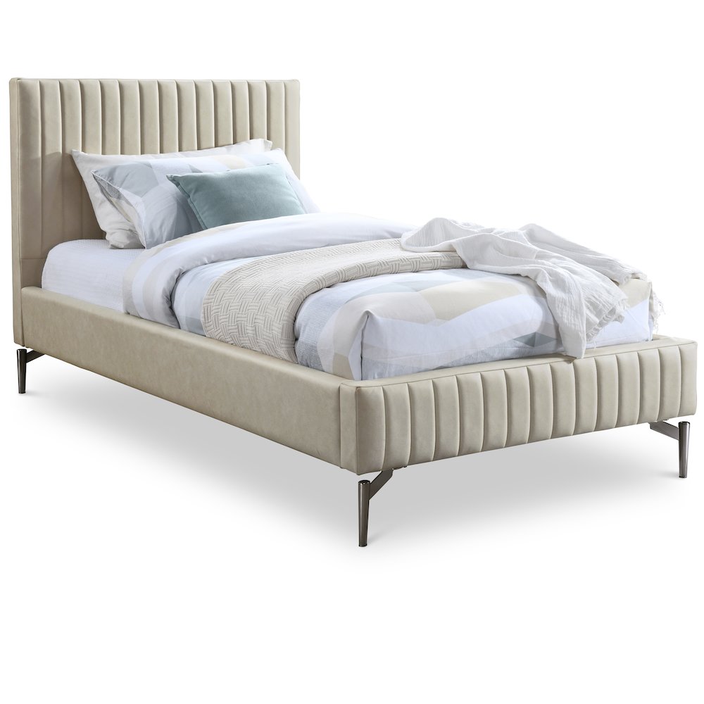 Gallo Beige Vegan Leather Twin Bed. Picture 1