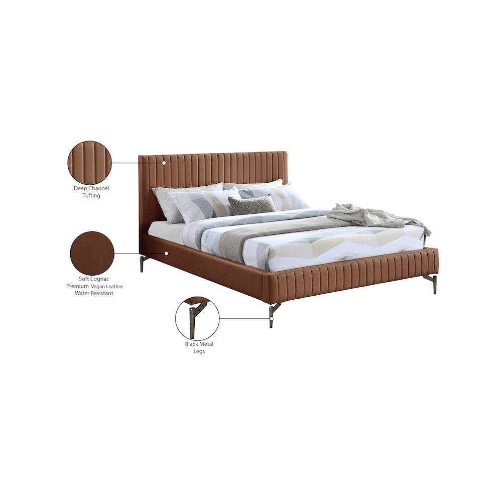 Gallo Cognac Vegan Leather King Bed. Picture 9