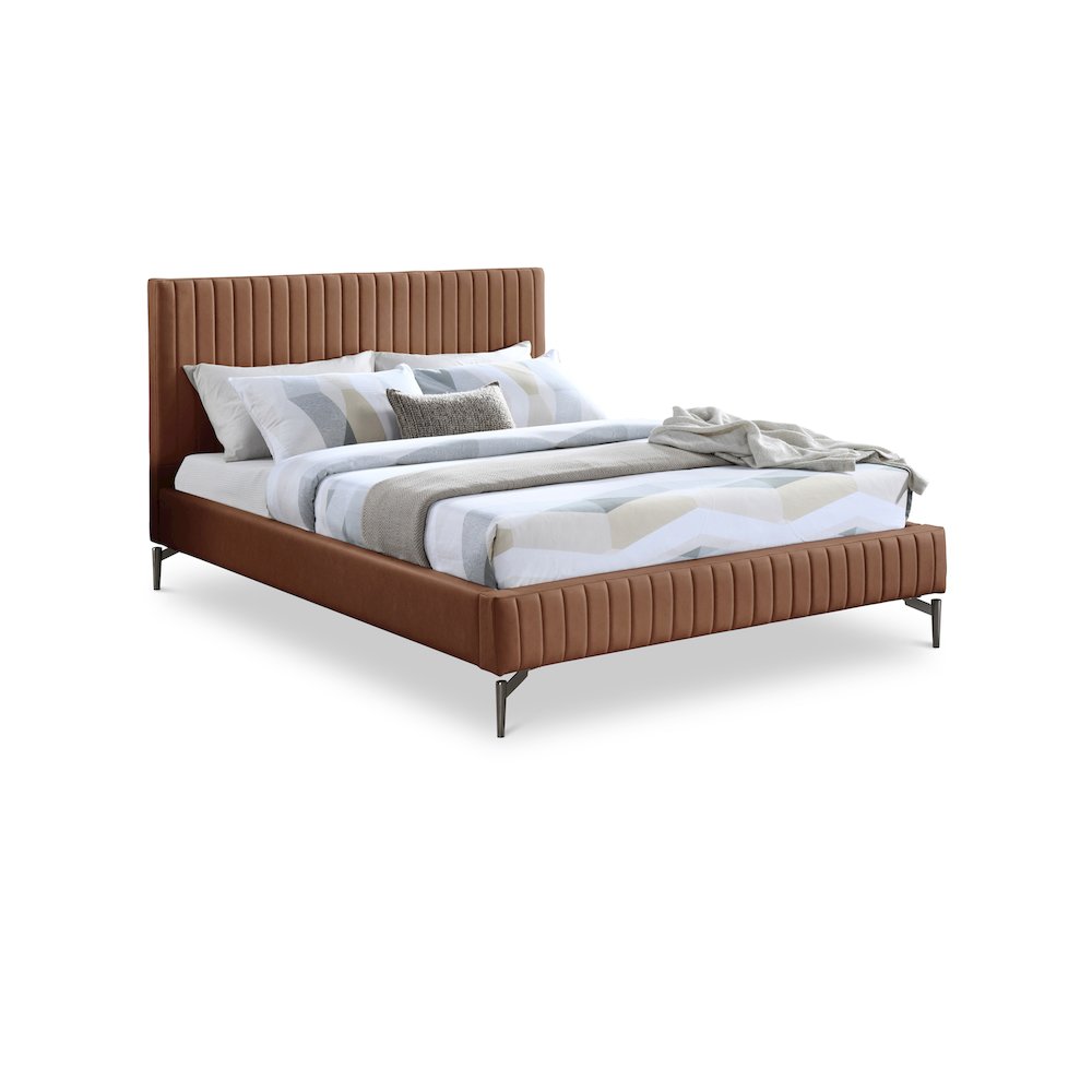 Gallo Cognac Vegan Leather Queen Bed. Picture 1