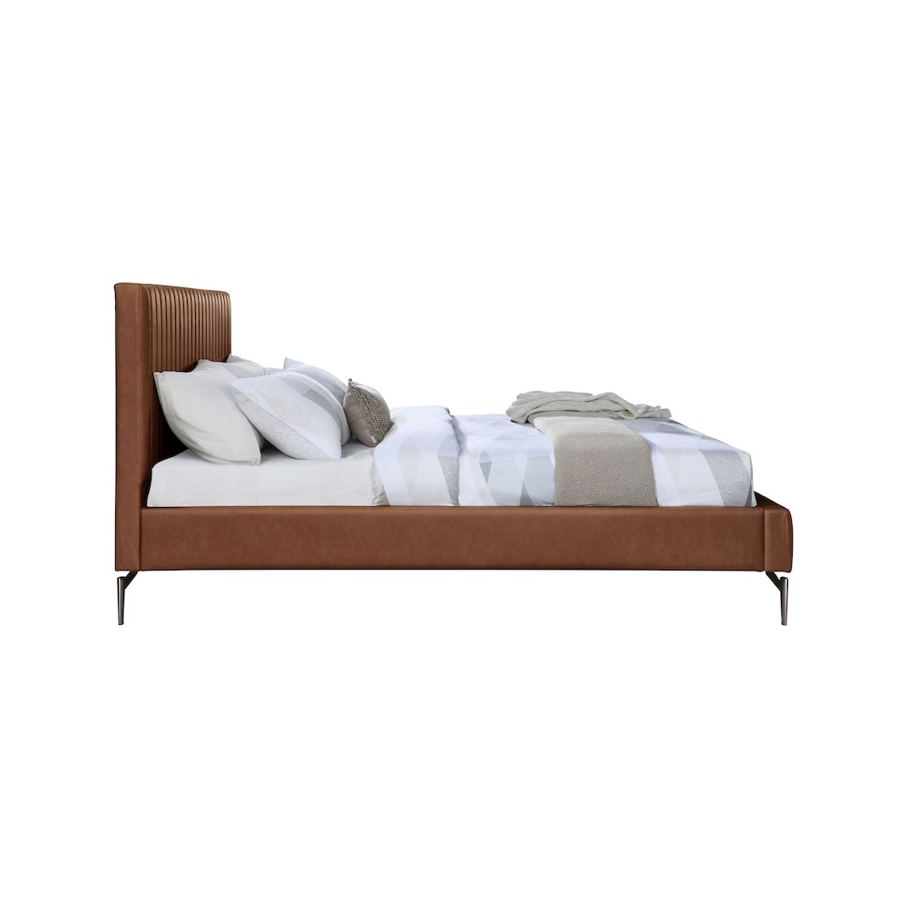 Gallo Cognac Vegan Leather Queen Bed. Picture 3