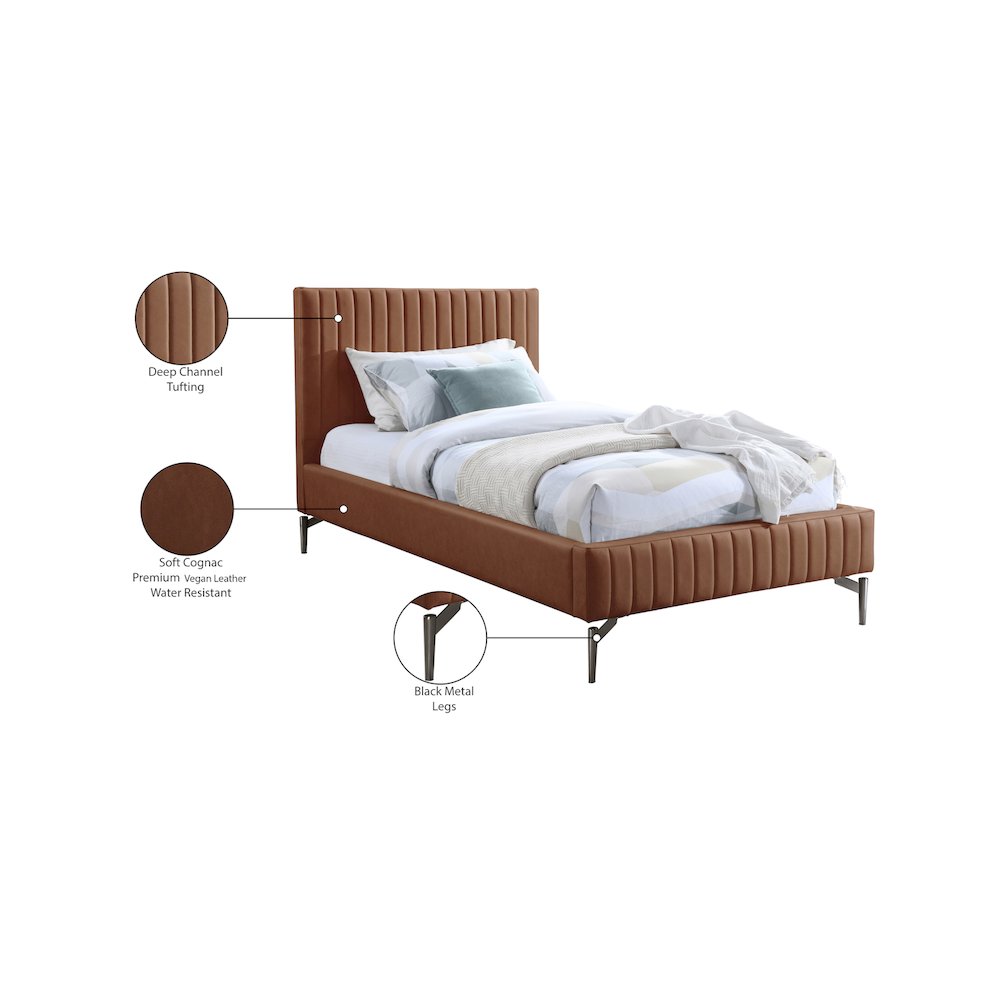 Gallo Cognac Vegan Leather Twin Bed. Picture 9