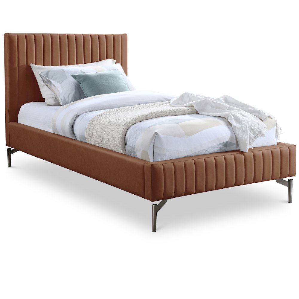 Gallo Cognac Vegan Leather Twin Bed. Picture 1