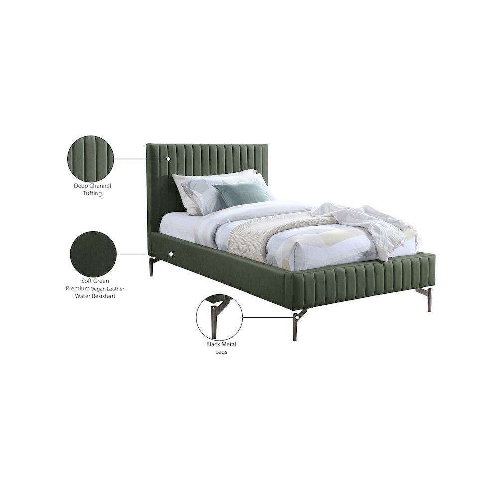 Gallo Green Vegan Leather Twin Bed. Picture 9
