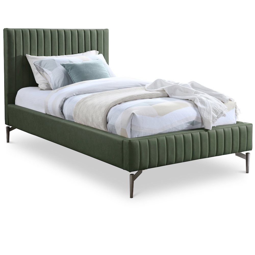 Gallo Green Vegan Leather Twin Bed. Picture 1